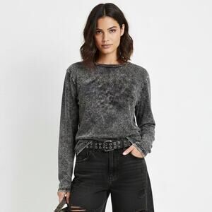 Decree Womens Top M Y2K Grunge Faded Black Long Sleeve Aesthetic Basic Cotton